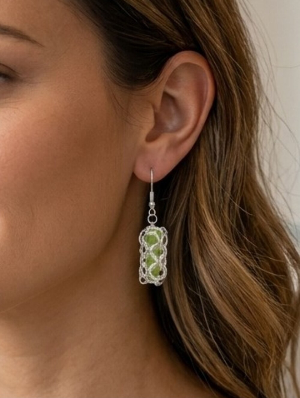 Handcrafted Chainmaille Cage Earrings With Stone Beads